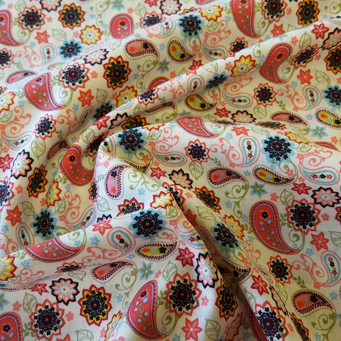 Cotton Lawn Coral Paisley - The Fabric Bee