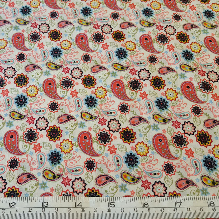 Cotton Lawn Coral Paisley - The Fabric Bee