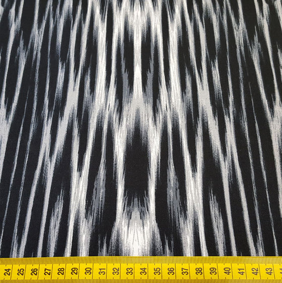 Viscose challis Fabric Black/Off White Broken Stripe - The Fabric Bee
