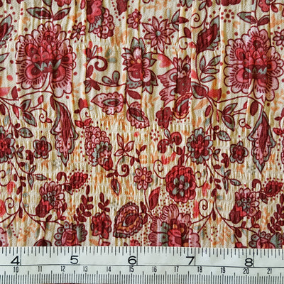 Crinkle Polyester Red Floral on Cream LAST REMNANT 190cm x 125cm