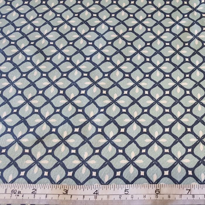 Cotton Canvas Navy Diamond on Aqua Background - The Fabric Bee