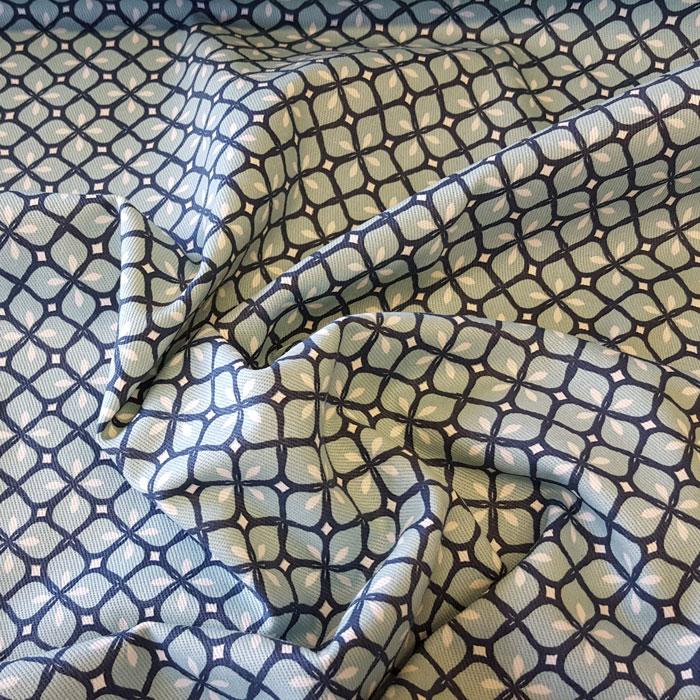 Cotton Canvas Navy Diamond on Aqua Background - The Fabric Bee