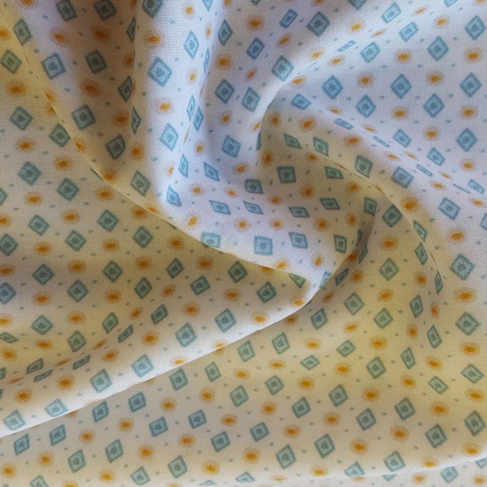 Cotton Lawn White with Blue Diamonds - The Fabric Bee